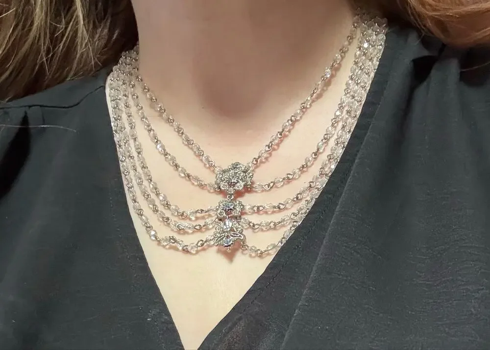 Handmade 5 Layer Vintage Crystal Statement Necklace OOAK